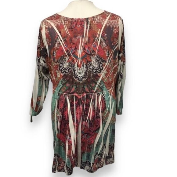 One World Women’s 3/4 Sleeve V Neck Sequin Tunic Top, Rust Floral, size 2X - Picture 4 of 8